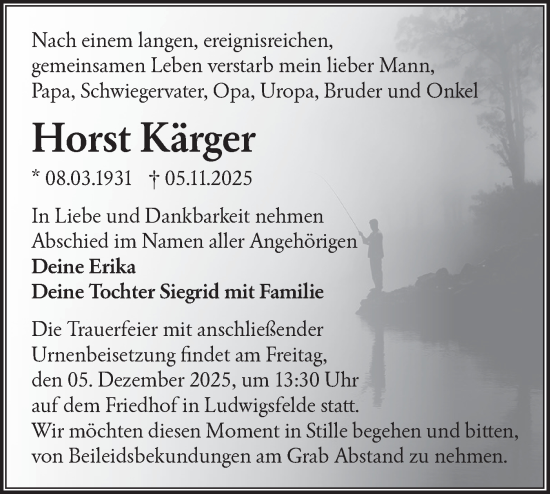 Traueranzeige von Horst Kärger von Blickpunkt Ludwigsfelde/Zossen