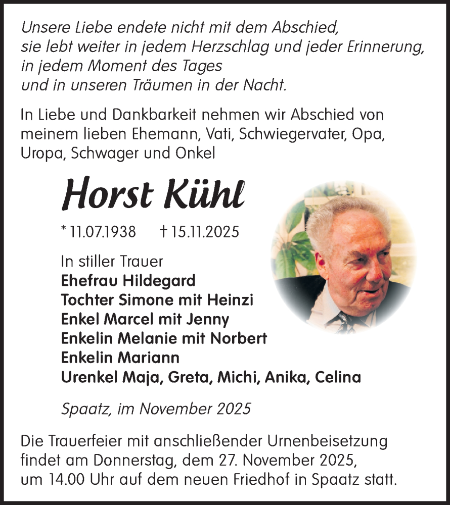  Traueranzeige für Horst Kühl vom 22.11.2025 aus Märkische Oderzeitung