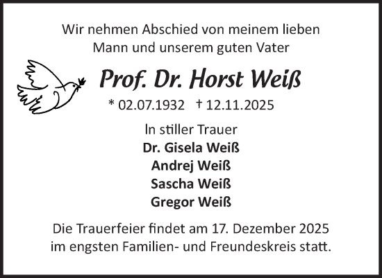 Traueranzeige von Horst Weiß von Märkische Oderzeitung