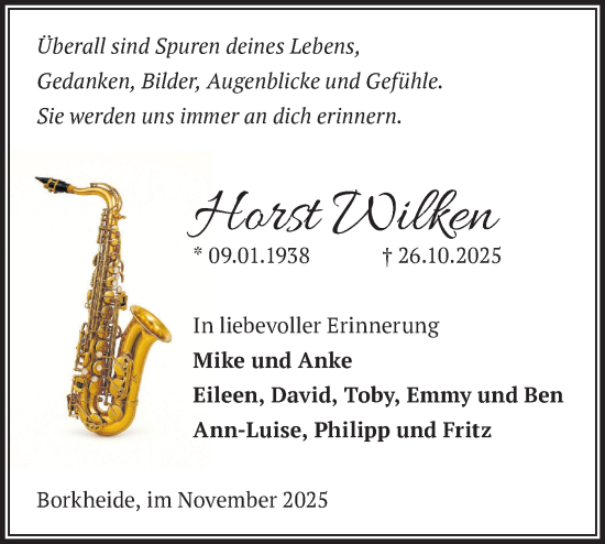 Traueranzeige von Horst Wilken von Märkische Oderzeitung