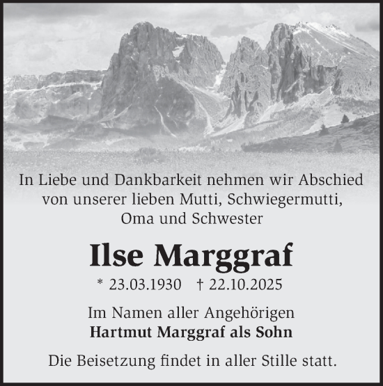 Traueranzeige von Ilse Marggraf von Märkische Oderzeitung