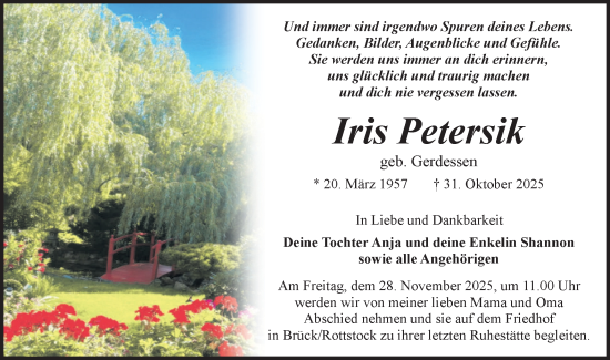 Traueranzeige von Iris Petersik von Märkische Oderzeitung