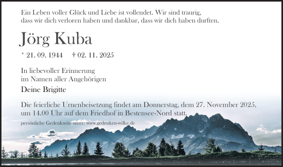 Traueranzeige von Jörg Kuba von Blickpunkt Königs Wusterhausen