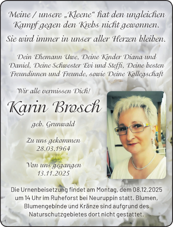 Traueranzeige von Karin Brosch von Märkische Oderzeitung
