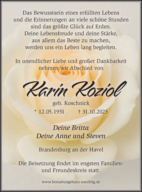Traueranzeige von Karin Koziol von Märkische Oderzeitung