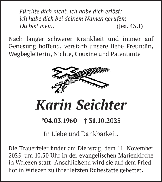 Traueranzeige von Karin Seichter von MO Oderld.-Echo