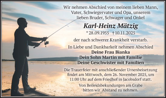 Traueranzeige von Karl-Heinz Mätzig von Märkische Oderzeitung