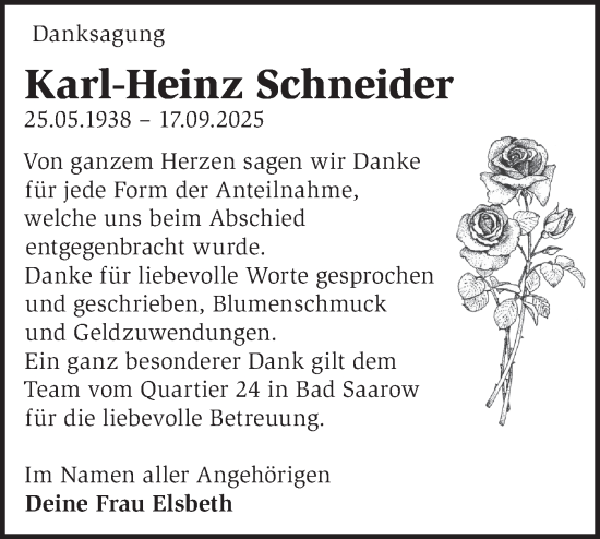 Traueranzeige von Karl-Heinz Schneider von Märkische Oderzeitung
