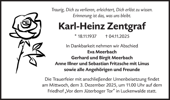 Traueranzeige von Karl-Heinz Zentgraf von Blickpunkt Jüterbog/Luckenwalde