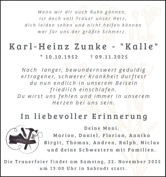 Traueranzeige von Karl-Heinz Zunke von Märkische Oderzeitung