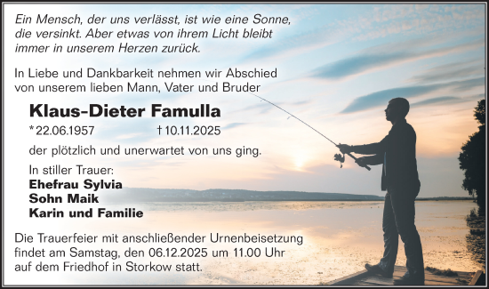 Traueranzeige von Klaus-Dieter Famulla von Märkische Oderzeitung
