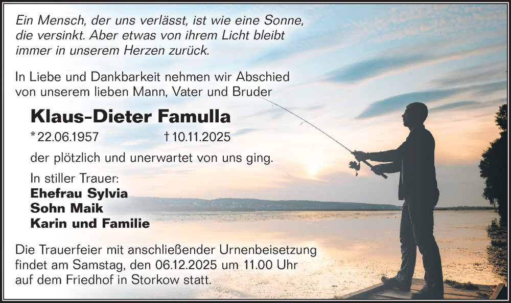  Traueranzeige für Klaus-Dieter Famulla vom 22.11.2025 aus Märkische Oderzeitung