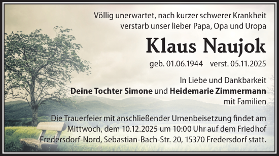 Traueranzeige von Klaus Naujok von Märkische Oderzeitung