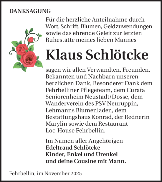 Traueranzeige von Klaus Schlötcke von Märkische Oderzeitung