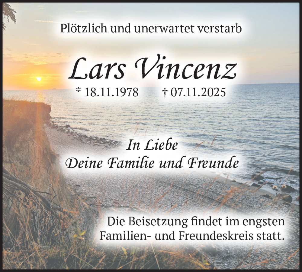  Traueranzeige für Lars Vincenz vom 15.11.2025 aus Blickpunkt Königs Wusterhausen