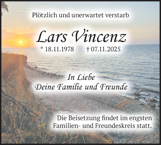 Traueranzeige von Lars Vincenz von Blickpunkt Königs Wusterhausen