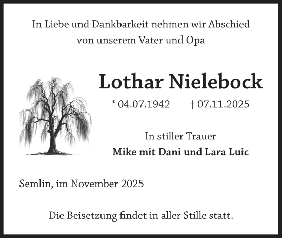 Traueranzeige von Lothar Nielebock von Märkische Oderzeitung
