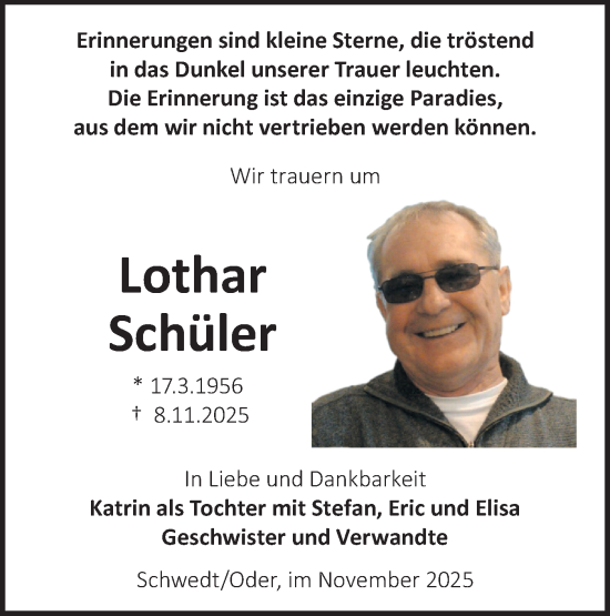 Traueranzeige von Lothar Schüler von MO Uckerm.-Anz.