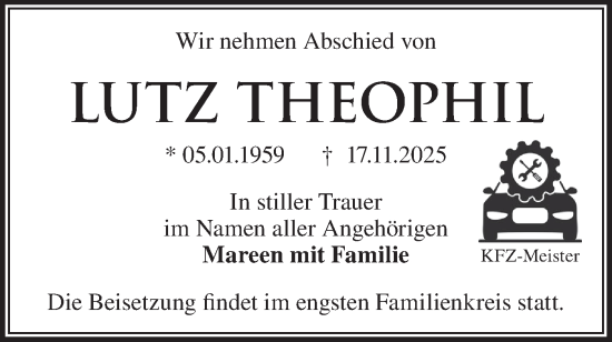 Traueranzeige von Lutz Theophil von Märkische Oderzeitung