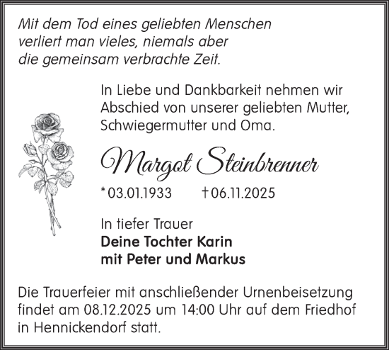 Traueranzeige von Margot Steinbrenner von Märkische Oderzeitung