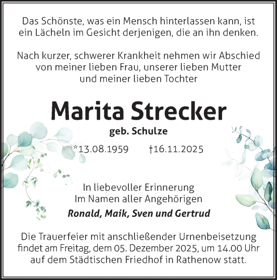 Traueranzeige von Marita Strecker von Märkische Oderzeitung