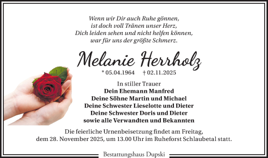 Traueranzeige von Melanie Herrholz von Märkische Oderzeitung