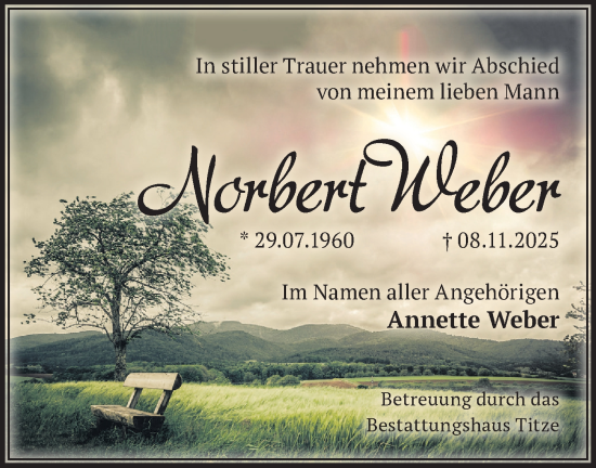 Traueranzeige von Norbert Weber von Märkische Oderzeitung