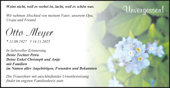 Traueranzeige von Otto Meyer von Blickpunkt Jüterbog/Luckenwalde