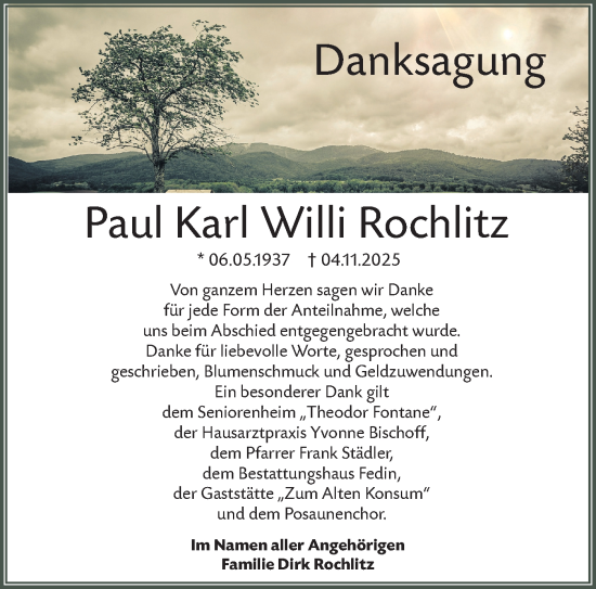Traueranzeige von Paul Karl Willi Rochlitz von Märkische Oderzeitung
