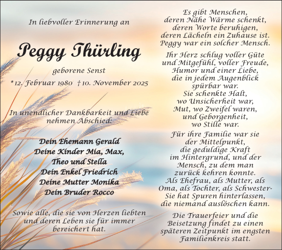 Traueranzeige von Peggy Thürling von Märkische Oderzeitung