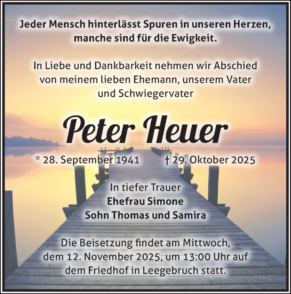  Traueranzeige für Peter Heuer vom 08.11.2025 aus Märkische Oderzeitung