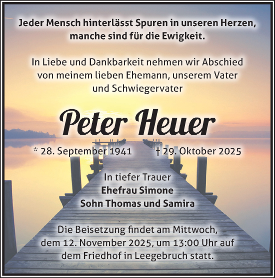 Traueranzeige von Peter Heuer von Märkische Oderzeitung
