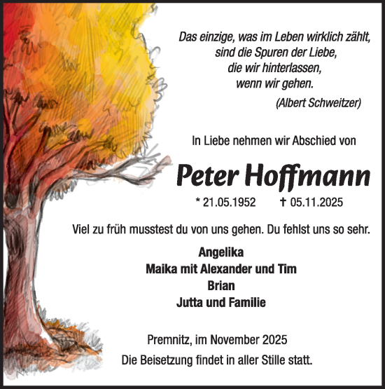 Traueranzeige von Peter Hoffmann von Märkische Oderzeitung