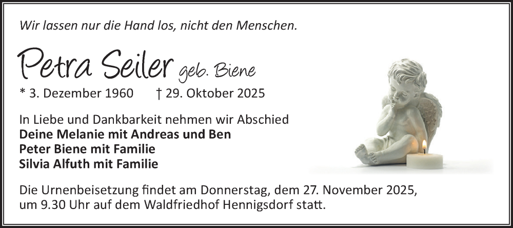  Traueranzeige für Petra Seiler vom 15.11.2025 aus Märkische Oderzeitung