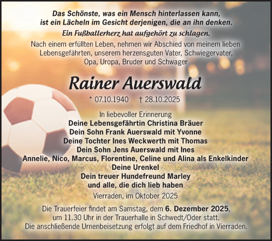Traueranzeige von Rainer Auerswald von MO Uckerm.-Anz.
