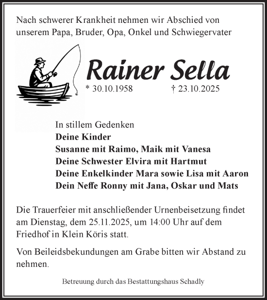 Traueranzeige von Rainer Sella von Blickpunkt Königs Wusterhausen