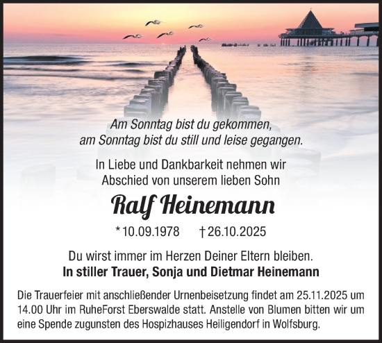 Traueranzeige von Ralf Heinemann von Märkische Oderzeitung
