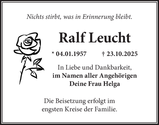 Traueranzeige von Ralf Leucht von Märkische Oderzeitung