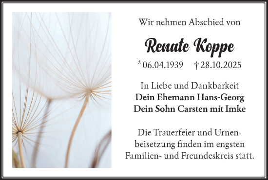 Traueranzeige von Renate Koppe von MO Oderld.-Echo
