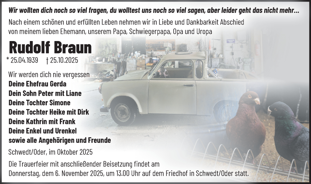  Traueranzeige für Rudolf Braun vom 01.11.2025 aus MO Uckerm.-Anz.