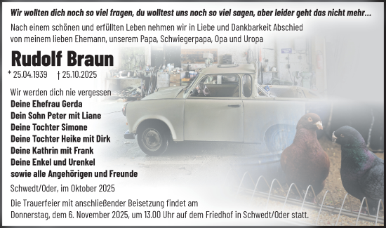 Traueranzeige von Rudolf Braun von MO Uckerm.-Anz.