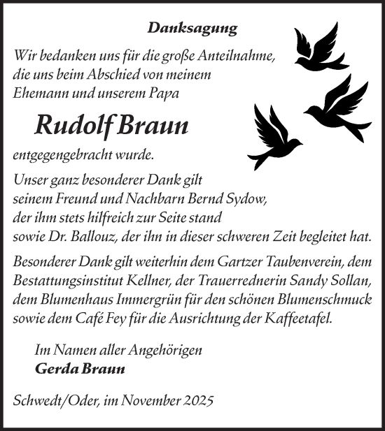 Traueranzeige von Rudolf Braun von MO Uckerm.-Anz.