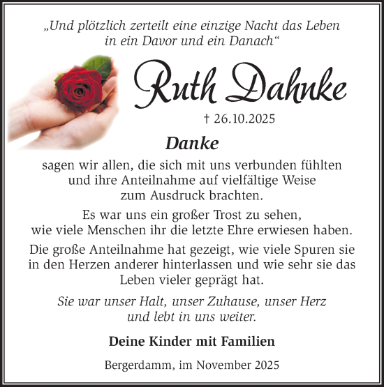 Traueranzeige von Ruth Dahnke von Märkische Oderzeitung