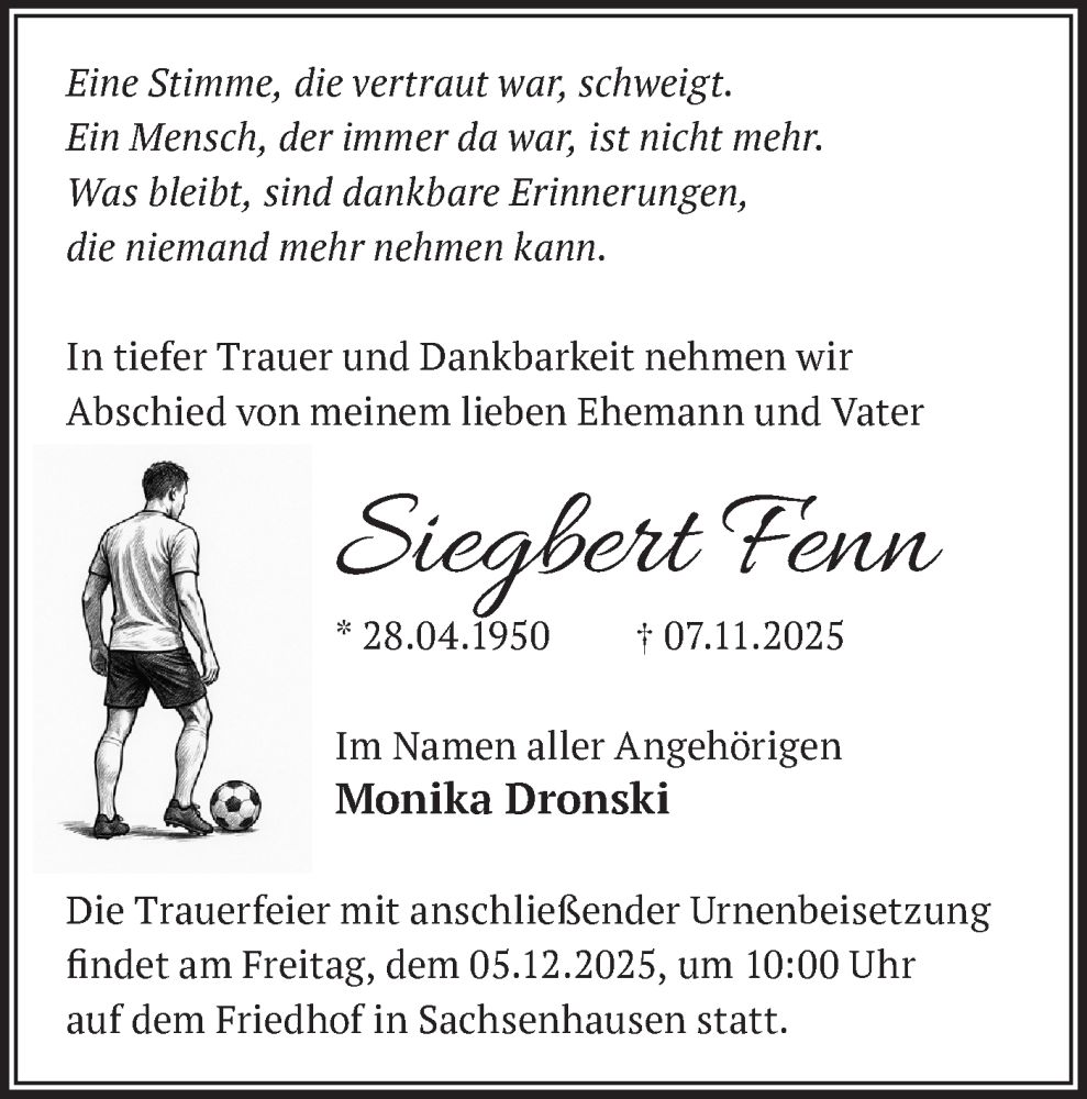  Traueranzeige für Siegbert Fenn vom 22.11.2025 aus Märkische Oderzeitung
