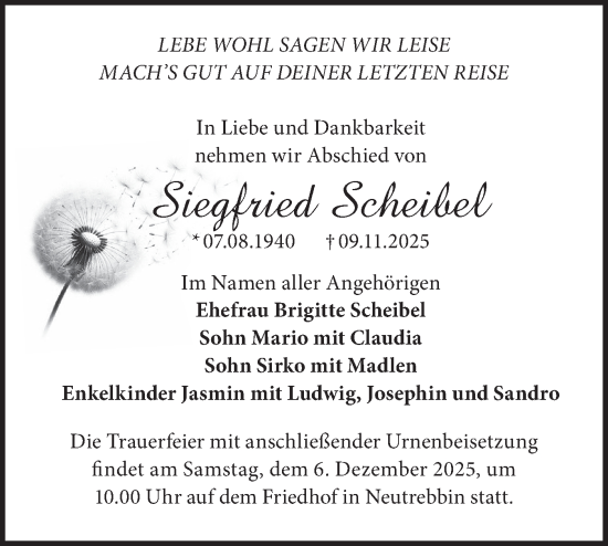 Traueranzeige von Siegfried Scheibel von MO Oderld.-Echo