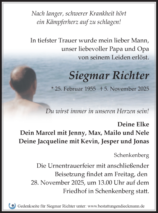Traueranzeige von Siegmar Richter von Märkische Oderzeitung