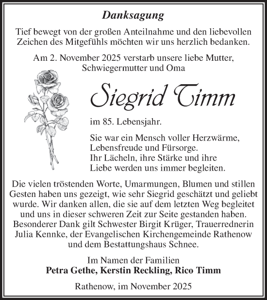 Traueranzeige von Siegrid Timm von Märkische Oderzeitung