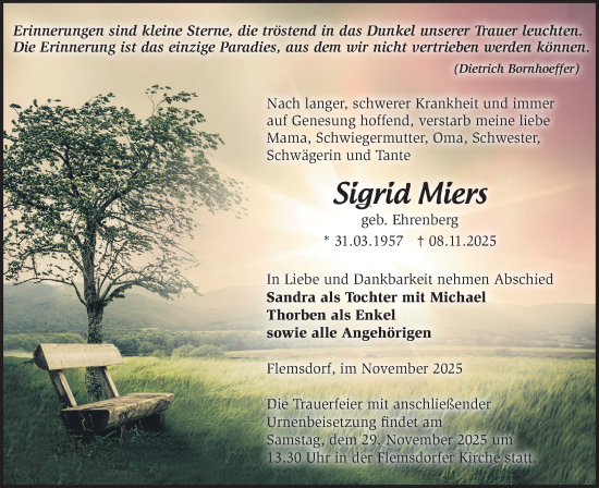 Traueranzeige von Sigrid Miers von MO Uckerm.-Anz.