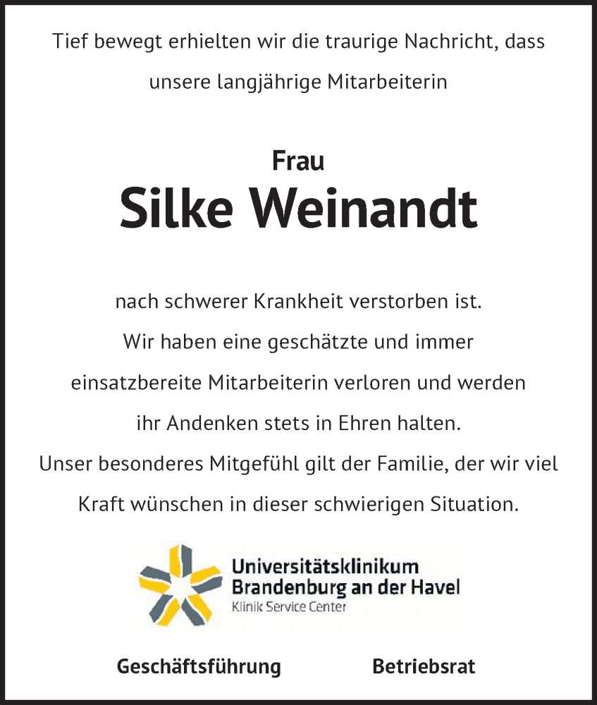  Traueranzeige für Silke Weinandt vom 29.11.2025 aus Märkische Oderzeitung