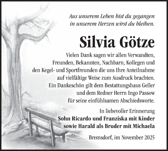 Traueranzeige von Silvia Götze von Märkische Oderzeitung